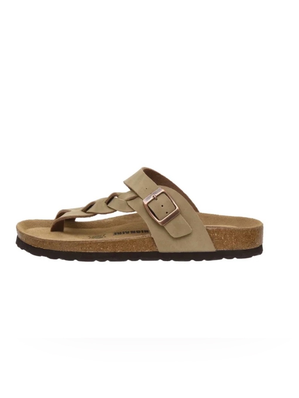 Cushionaire Libby Cork Footbed Thong Sandal in the "Stone" colorway, Sz 8